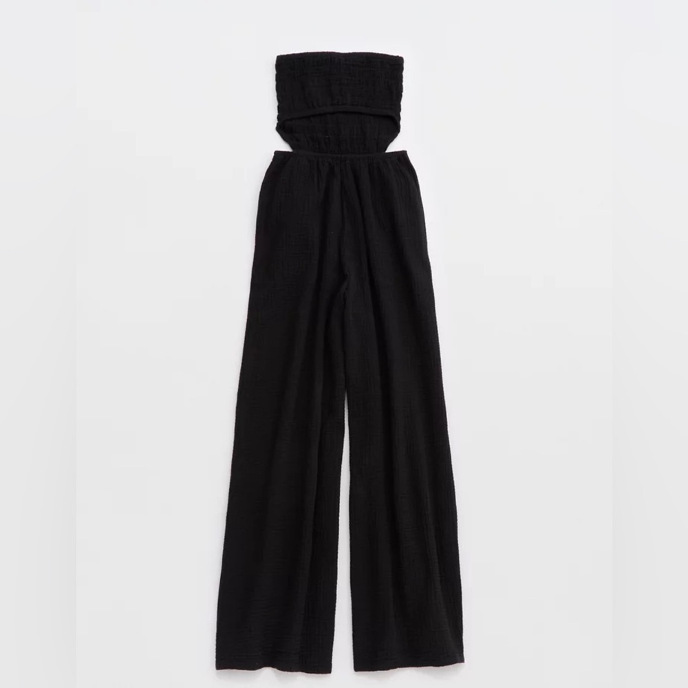 Aerie Black Gauzy Strapless Wide Leg Jumpsuit size Large EUC - Picture 3 of 13